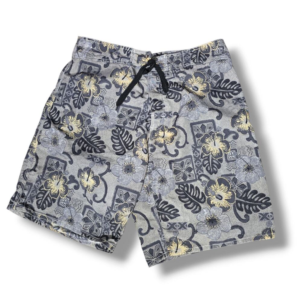Burnside Men's Gray Tropical Hawaiian Hibiscus Board Shorts Swim Trunks 36
​